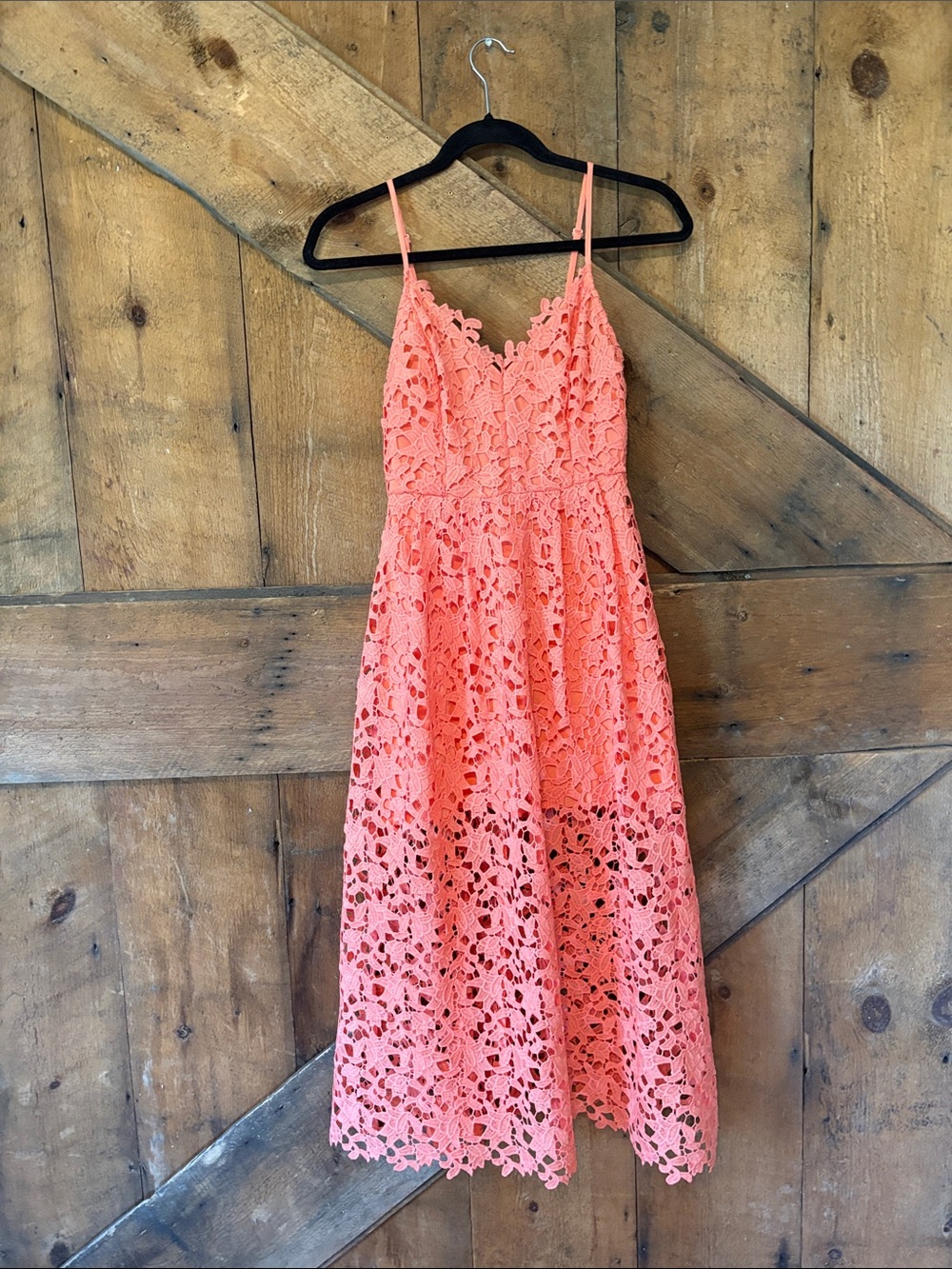 Astr Coral Pink Lace Midi Dress